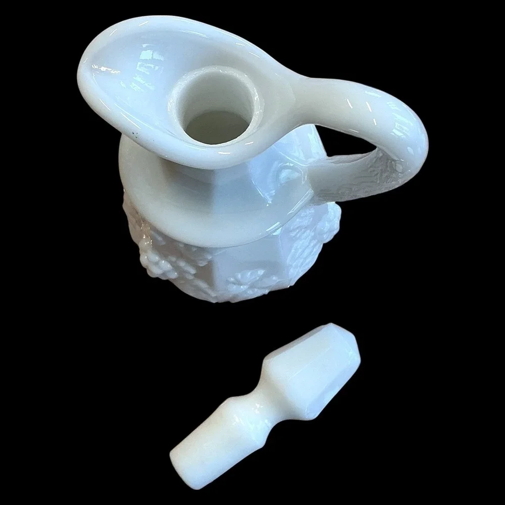 Westmoreland Paneled Grape Milk Glass‎ Cruet with Stopper Vintage